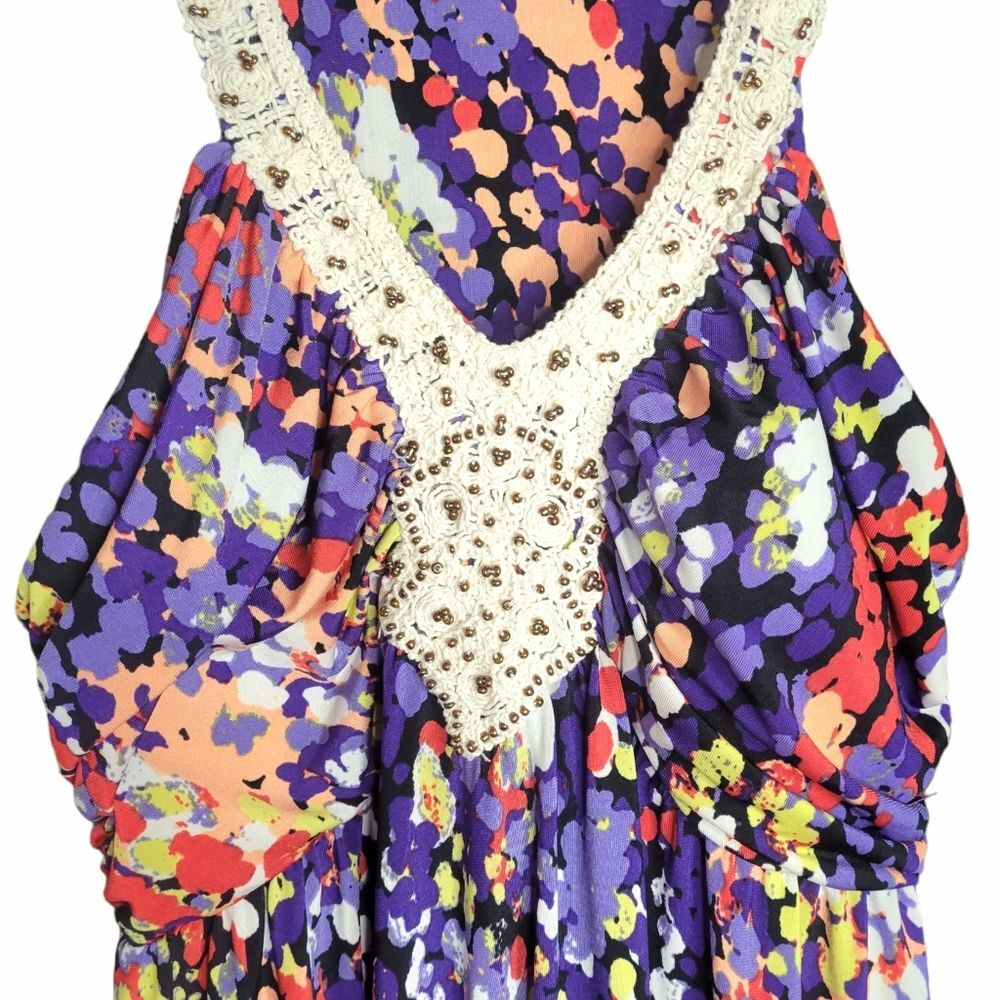 ELLE Maxi Dress Purple Red Yellow Small Lace Abstract Long Sleeveless Geometric - Picture 3 of 9